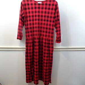 Vintage Tidewater Trader Buffalo Check Plaid Dress Size M 100% Cotton Long Sleev